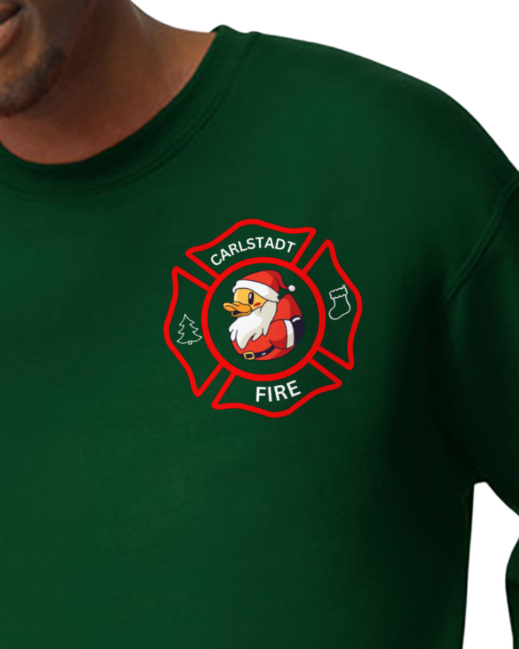 Carlstadt Fire Department Santa Duck Gildan Crewneck Sweatshirt