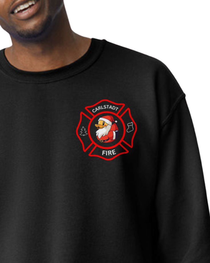 Carlstadt Fire Department Santa Duck Gildan Crewneck Sweatshirt